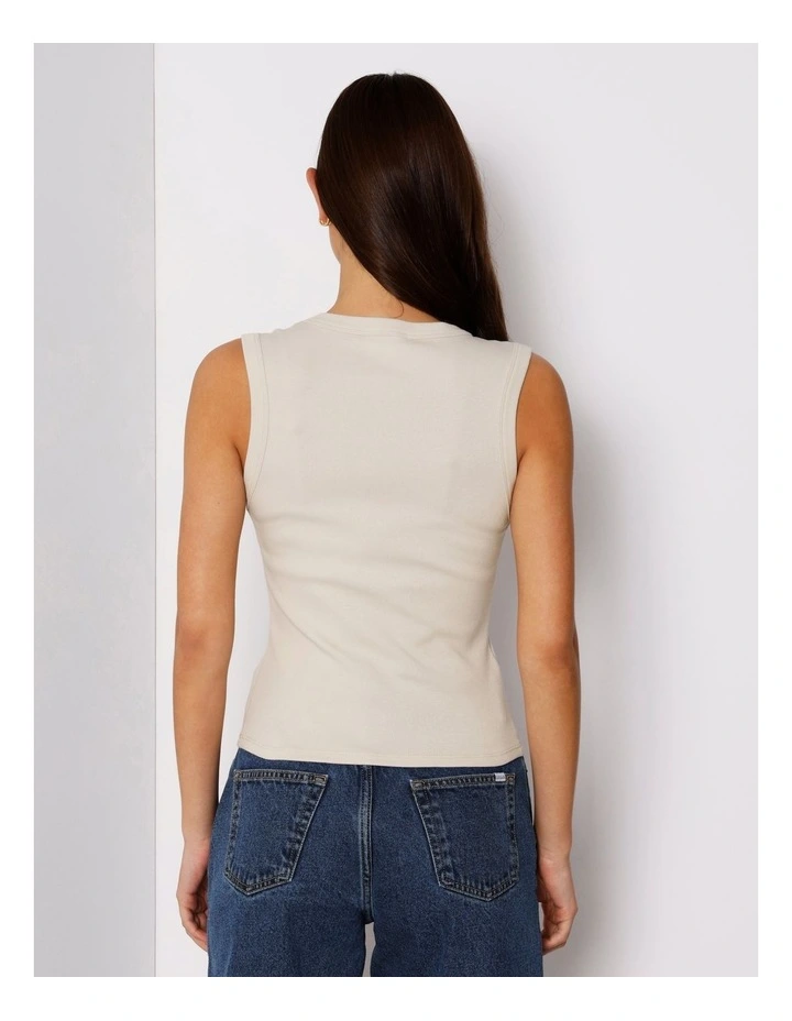 Slim Fit V-Neck Tank in Beige image 5