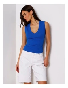 Slim Fit V-Neck Tank in Blue