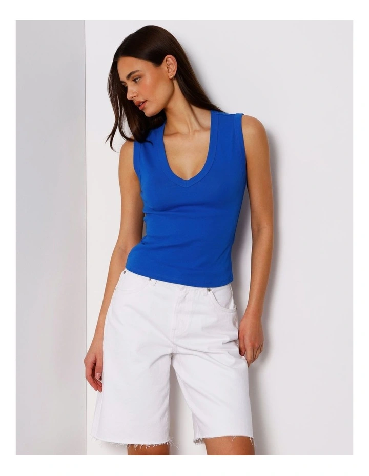 Slim Fit V-Neck Tank in Blue image 1