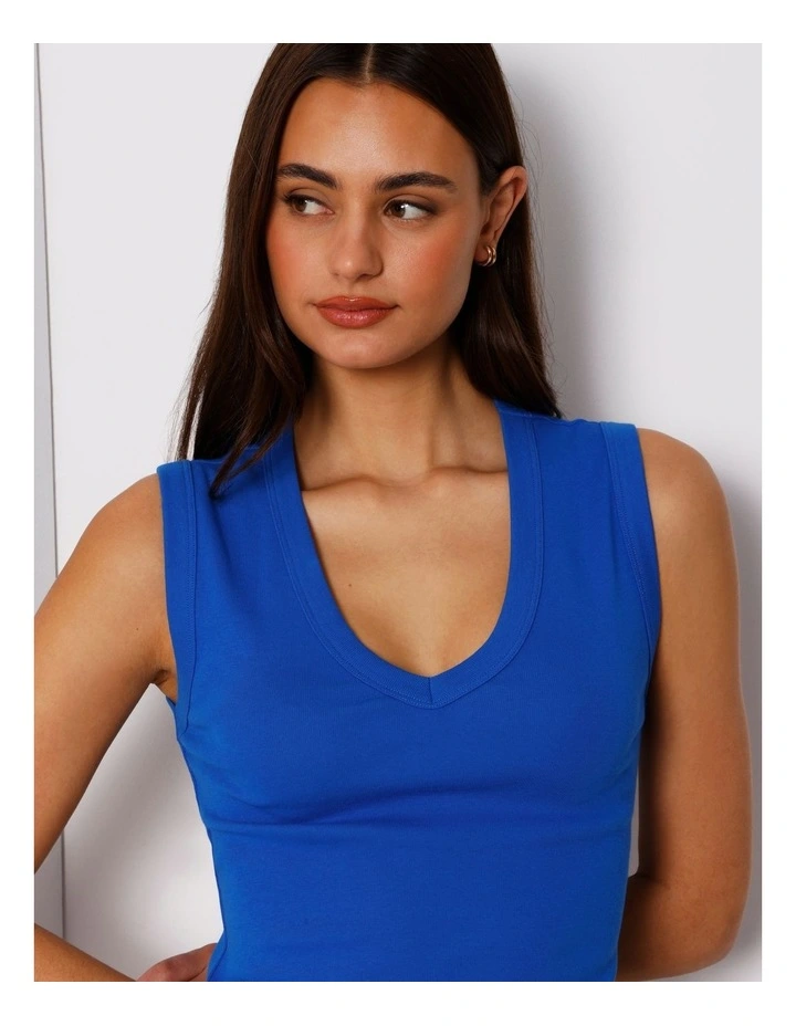 Slim Fit V-Neck Tank in Blue image 3
