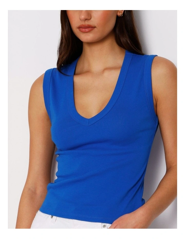 Slim Fit V-Neck Tank in Blue image 4