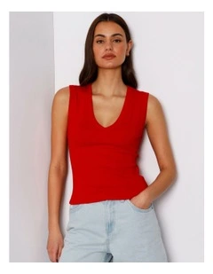Slim Fit V-Neck Tank in Red