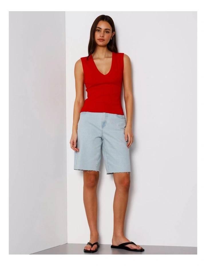 Slim Fit V-Neck Tank in Red image 3