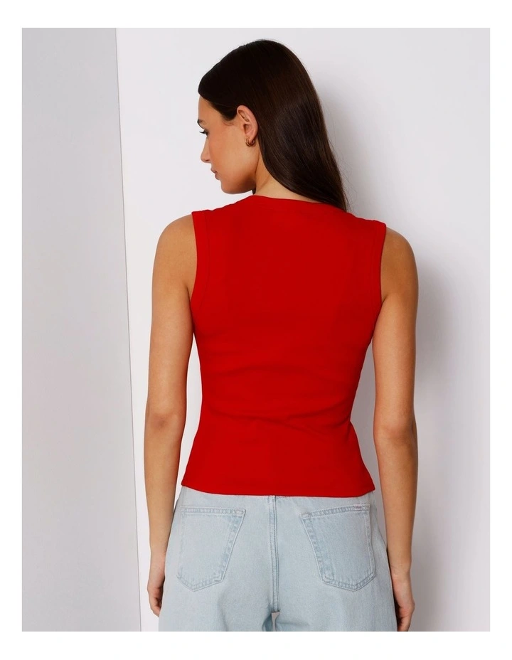 Slim Fit V-Neck Tank in Red image 5