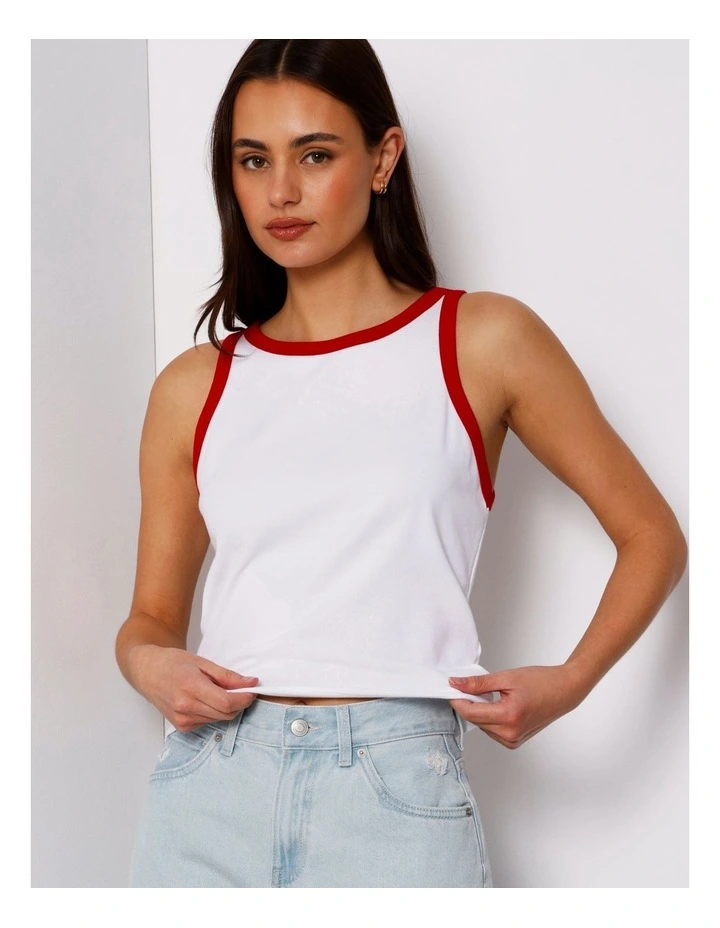 Ringer Tank in White/Red image 1