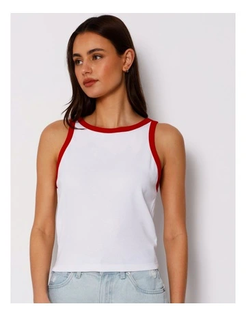 Ringer Tank in White/Red