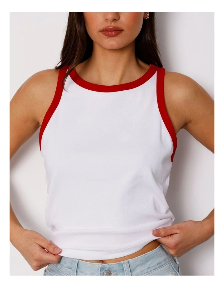 Ringer Tank in White/Red image 3