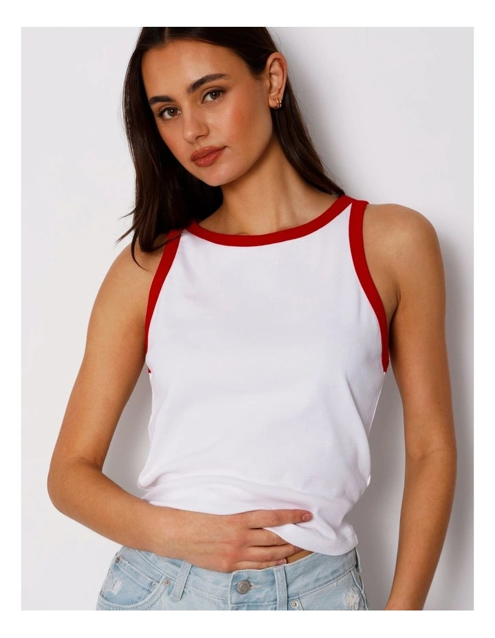 Ringer Tank in White/Red image 4