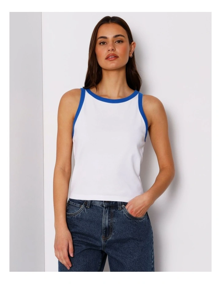 Ringer Tank in Blue/ White image 3