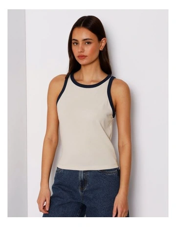 Ringer Tank in Beige/Navy