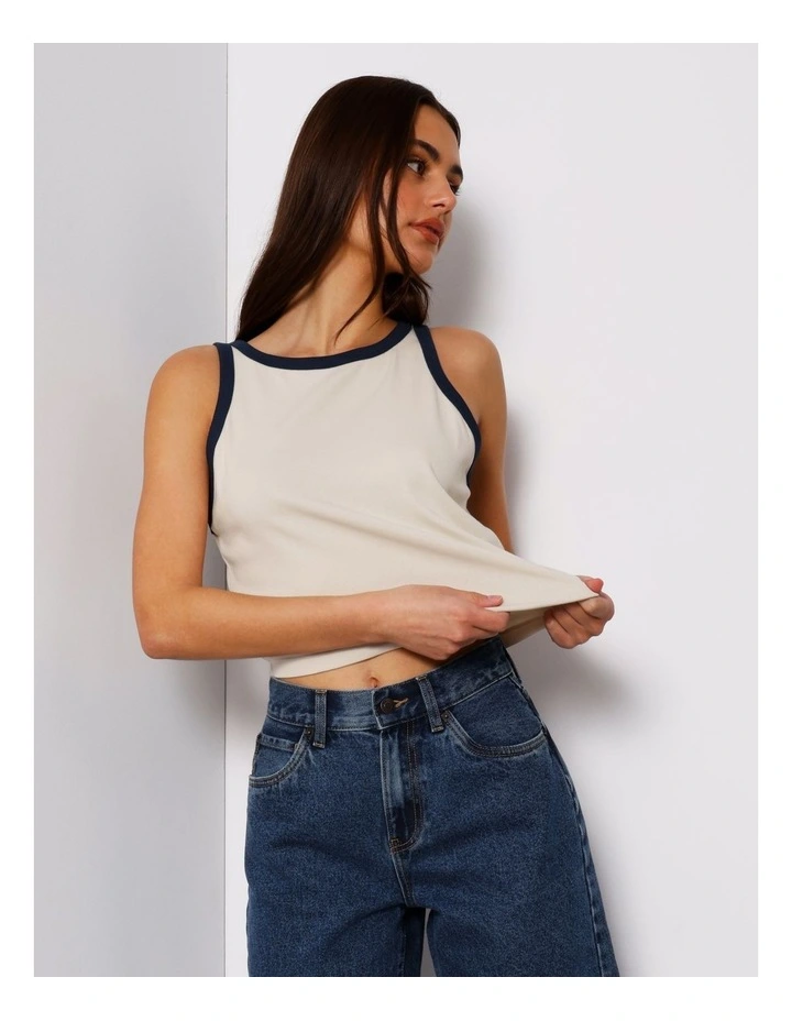 Ringer Tank in Beige/Navy image 3