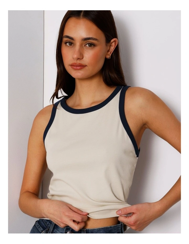 Ringer Tank in Beige/Navy image 4