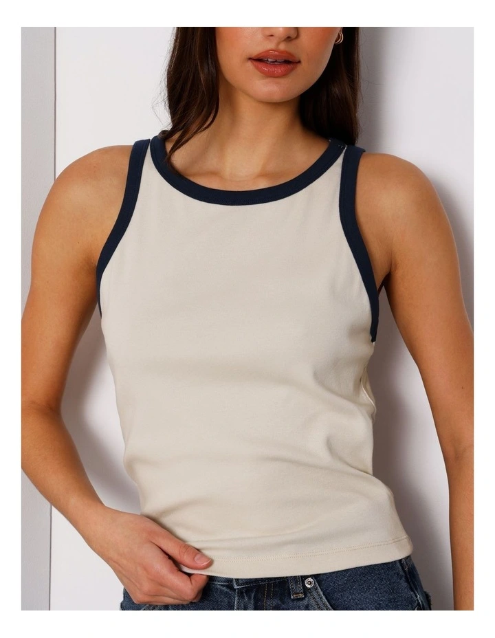 Ringer Tank in Beige/Navy image 6