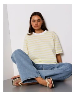 Boxy Oversized Tee in Yellow/White Stripe