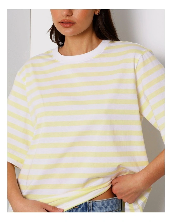 Boxy Oversized Tee in Yellow/White Stripe image 2