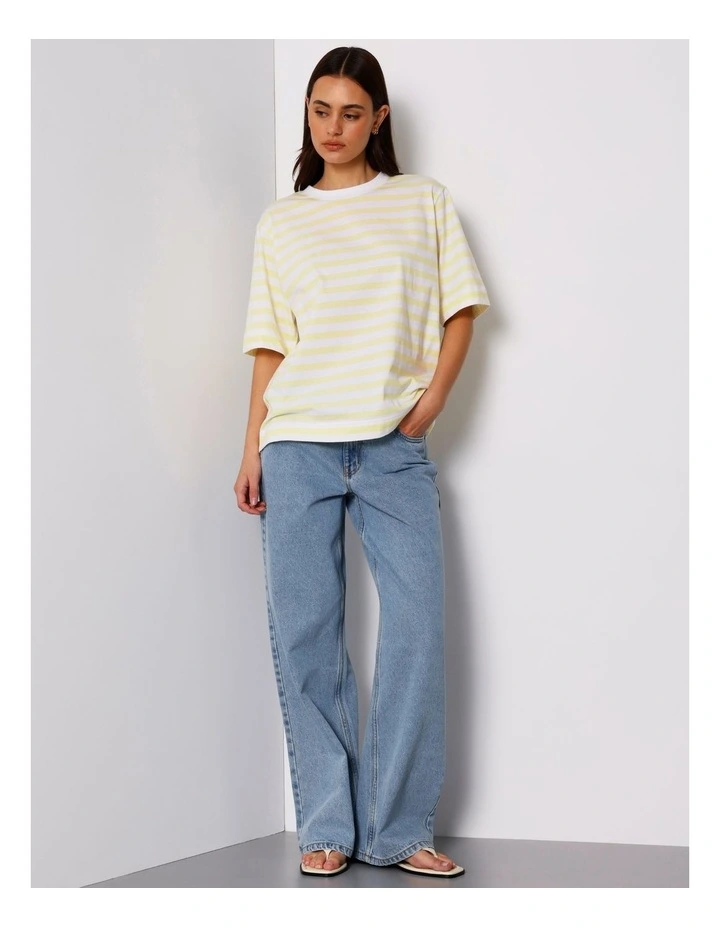 Boxy Oversized Tee in Yellow/White Stripe image 3