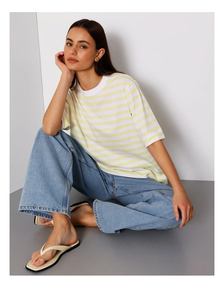 Boxy Oversized Tee in Yellow/White Stripe image 4