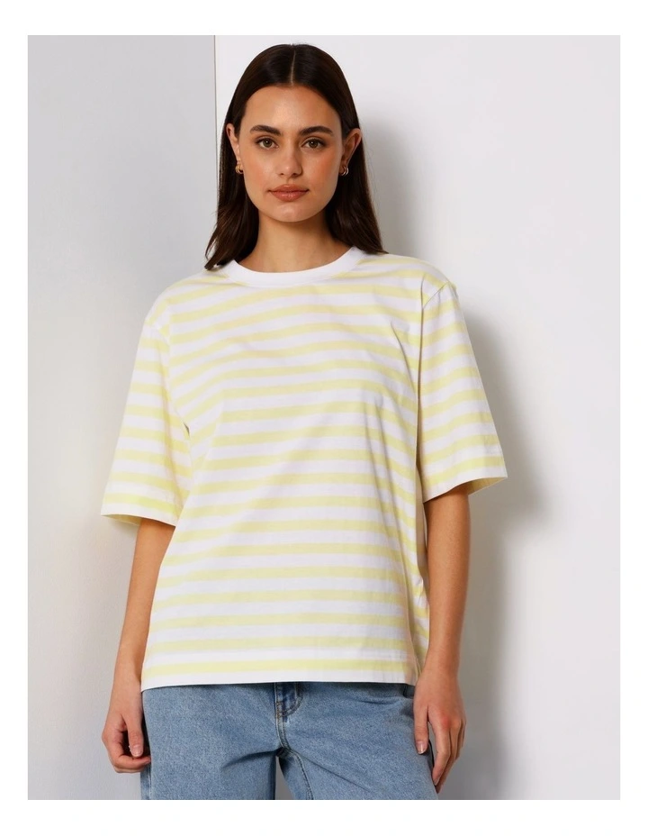 Boxy Oversized Tee in Yellow/White Stripe image 5