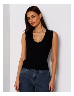 Slim Fit V-Neck Tank in Black