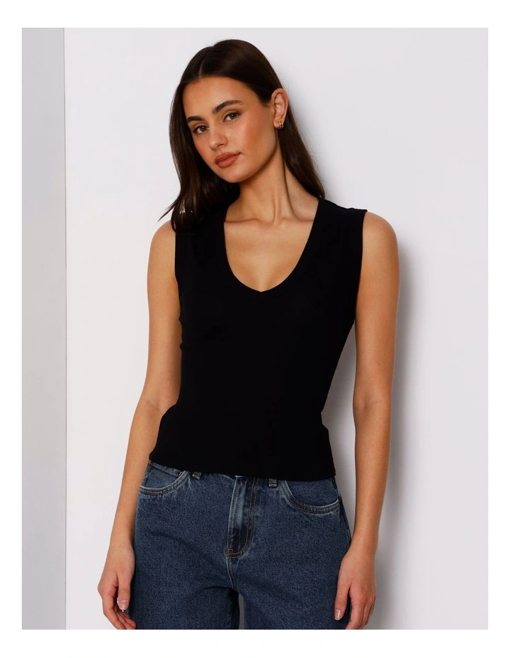 Slim Fit V-Neck Tank in Black image 1