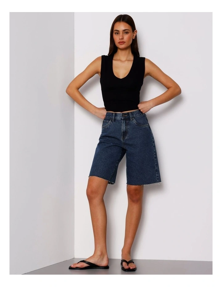 Slim Fit V-Neck Tank in Black image 2