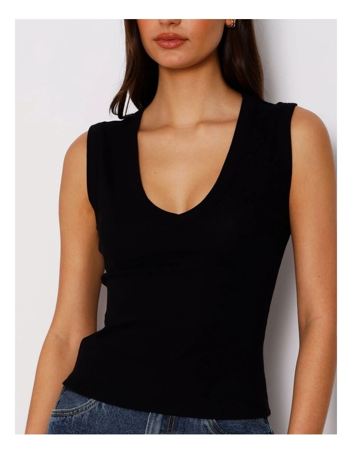 Slim Fit V-Neck Tank in Black image 3