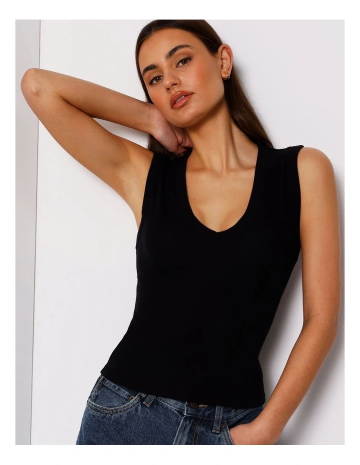 Slim Fit V-Neck Tank in Black image 4