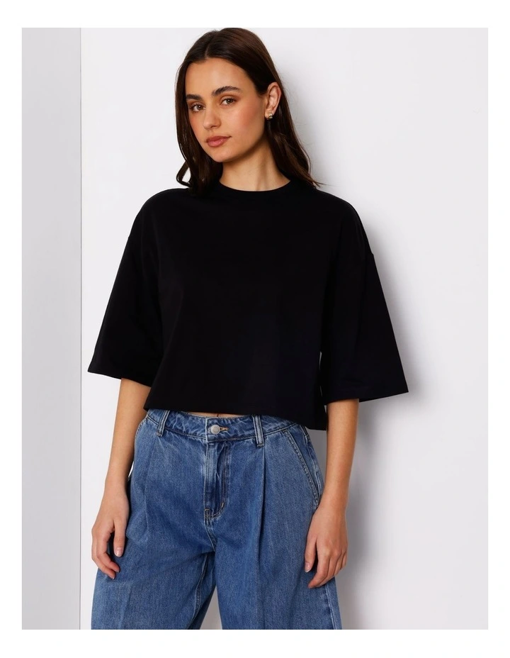 Cropped Boxy Tee In Black image 1