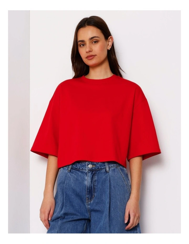 Cropped Boxy Tee in Red image 2