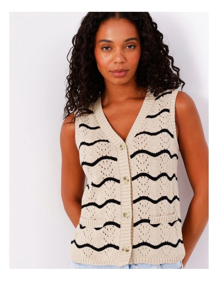 Vest Myer Basque Knitwear Tokito Gold Button Crew Neck Knit Vest