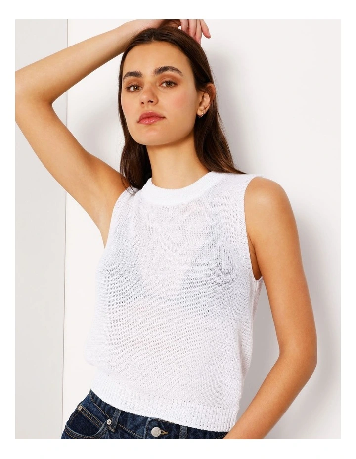 Fully Fashioned Knit Tank Top in White image 1