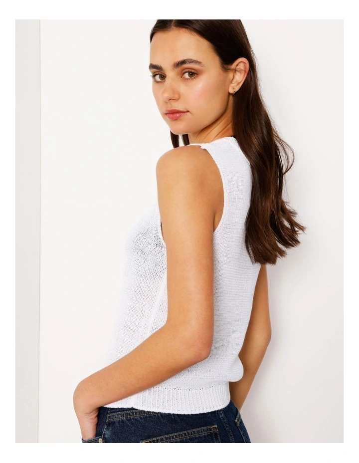Fully Fashioned Knit Tank Top in White image 4