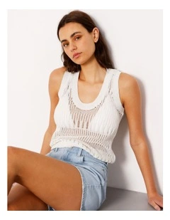 Fully Fashioned Metallic Knit Top in White