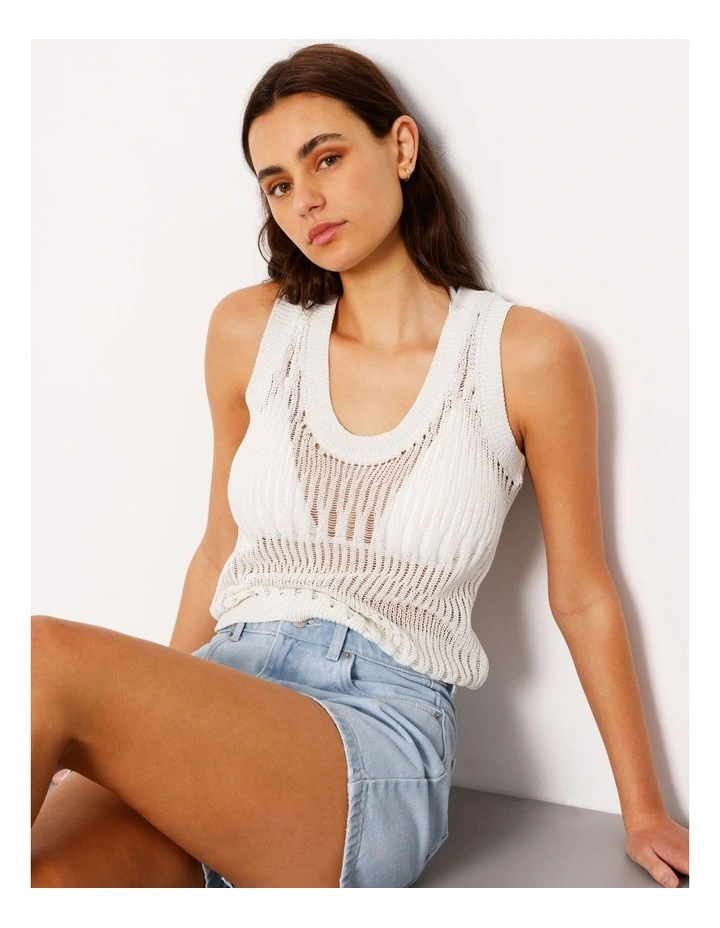 Fully Fashioned Metallic Knit Top in White image 1