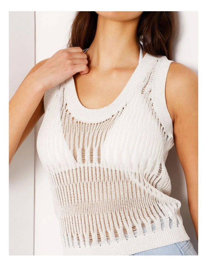 Fully Fashioned Metallic Knit Top in White image 2