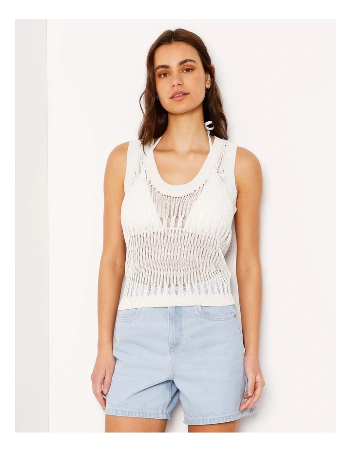 Fully Fashioned Metallic Knit Top in White image 3