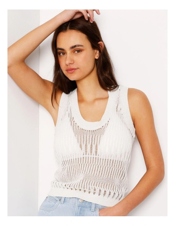 Fully Fashioned Metallic Knit Top in White image 4