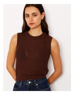 Fully Fashioned Knit Tank Top in Brown