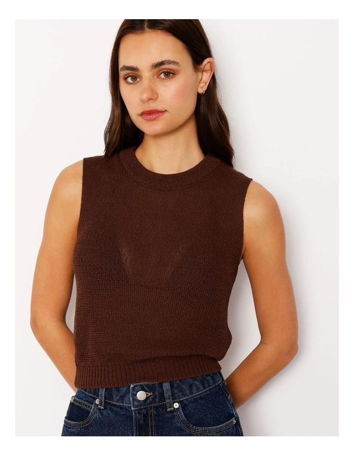 Fully Fashioned Knit Tank Top in Brown image 1