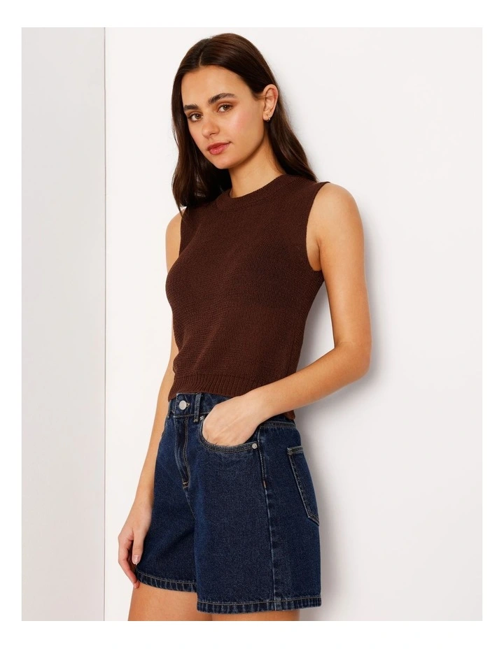 Fully Fashioned Knit Tank Top in Brown image 2