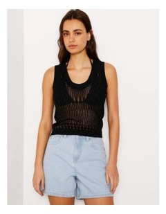 Fully Fashioned Metallic Knit Top In Black
