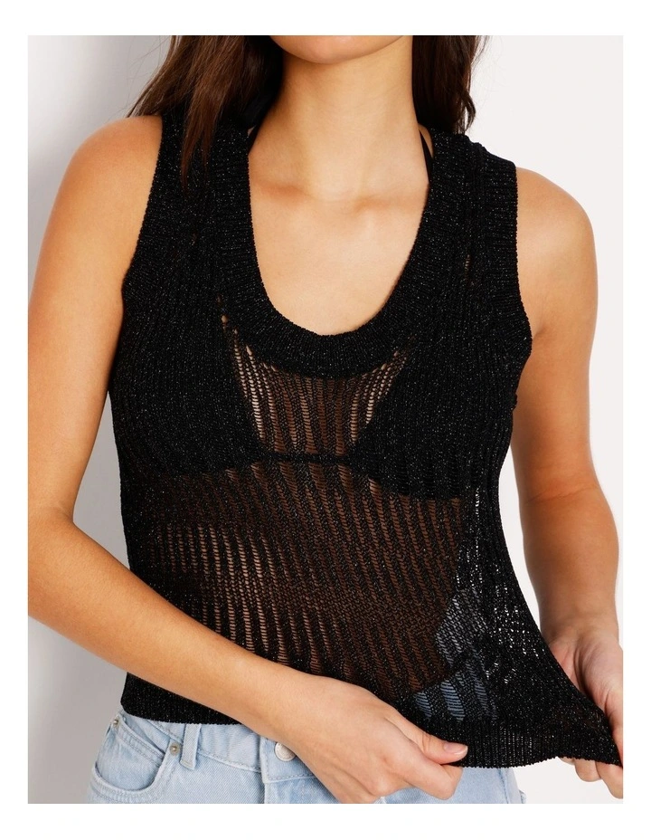 Fully Fashioned Metallic Knit Top In Black image 2