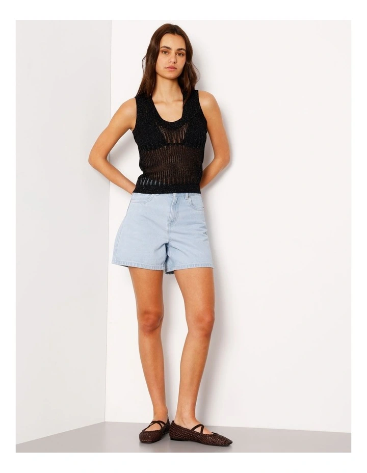 Fully Fashioned Metallic Knit Top In Black image 4