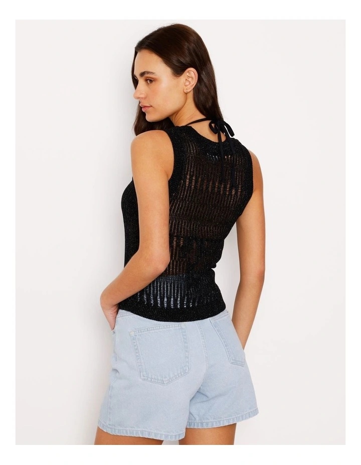 Fully Fashioned Metallic Knit Top In Black image 6