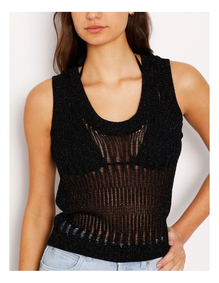 Fully Fashioned Metallic Knit Top In Black image 7