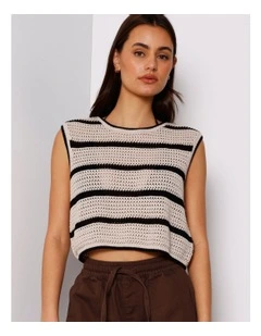Boxy Open Knit Top In Beige/Black