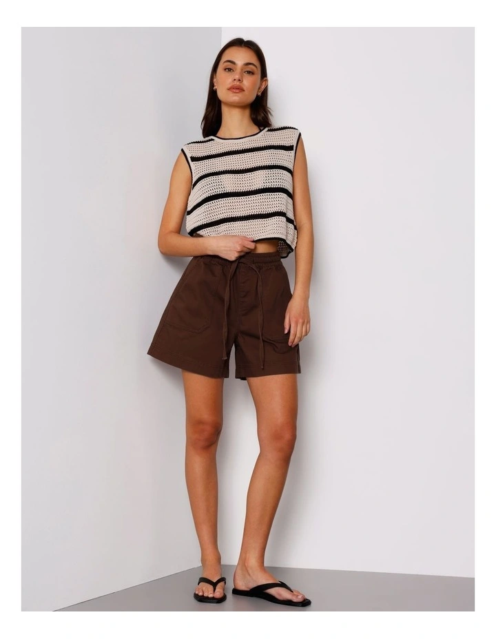 Boxy Open Knit Top In Beige/Black image 2