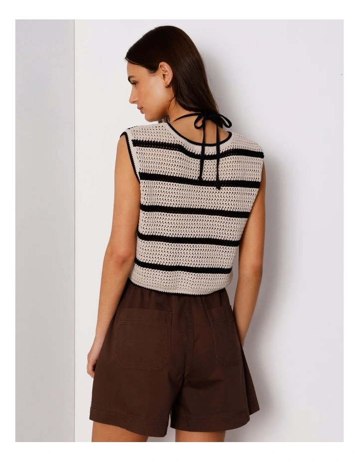 Boxy Open Knit Top In Beige/Black image 6