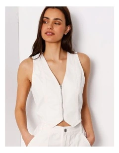 Denim Zip Through Vest In Ecru