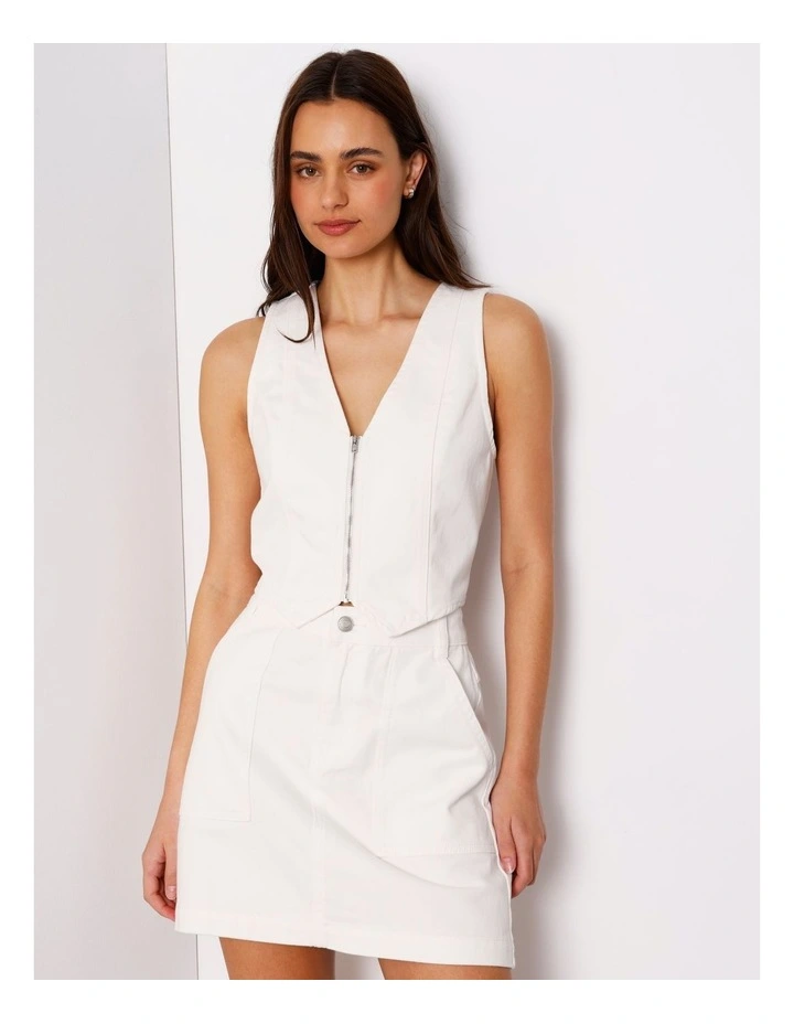 Denim Zip Through Vest In Ecru image 2